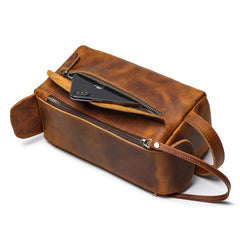 Cool Brown Leather Men's Box Clutch Bag Portable Bag Mini Handbag for Men - imessengerbags