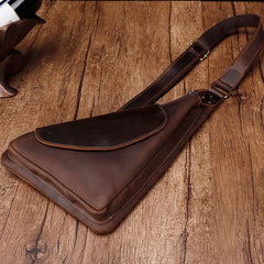 Cool Brown Leather Triangular Chest Bag Sling Bag Sling Crossbody Bag For Mens