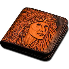 Handmade Leather Indian Chief Tooled Mens billfold Wallet Cool Leather Wallet Slim Wallet for Men - imessengerbags