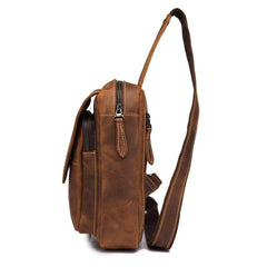 Vintage Leather Men's Chest Bag Sling Bag One Shoulder Backpack For Men