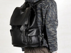 Genuine Leather Mens Cool Backpack Sling Bag Large Black Travel Bag Hiking Bag for men