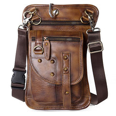 Cool Leather Brown Men's Biker Drop Leg Bag Belt Pouch Black Waist Bag Side Bag For Men - imessengerbags