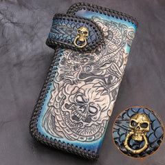 Handmade Leather Skull Punk Mens Chain Biker Wallet Cool Leather Wallet Long Wallets for Men