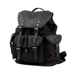 Fashion Canvas Leather Mens Backpack School Backpack Black Canvas Travel Backpack For Men