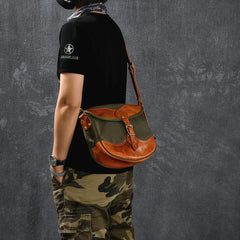 Canvas Leather Mens Womens Army Green Saddle Side Bag Messenger Bag Small Shoulder Bag For Men - imessengerbags