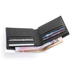 Black Leather Mens Bifold Small Wallet Front Pocket Wallet Slim Small Wallet for Men - imessengerbags