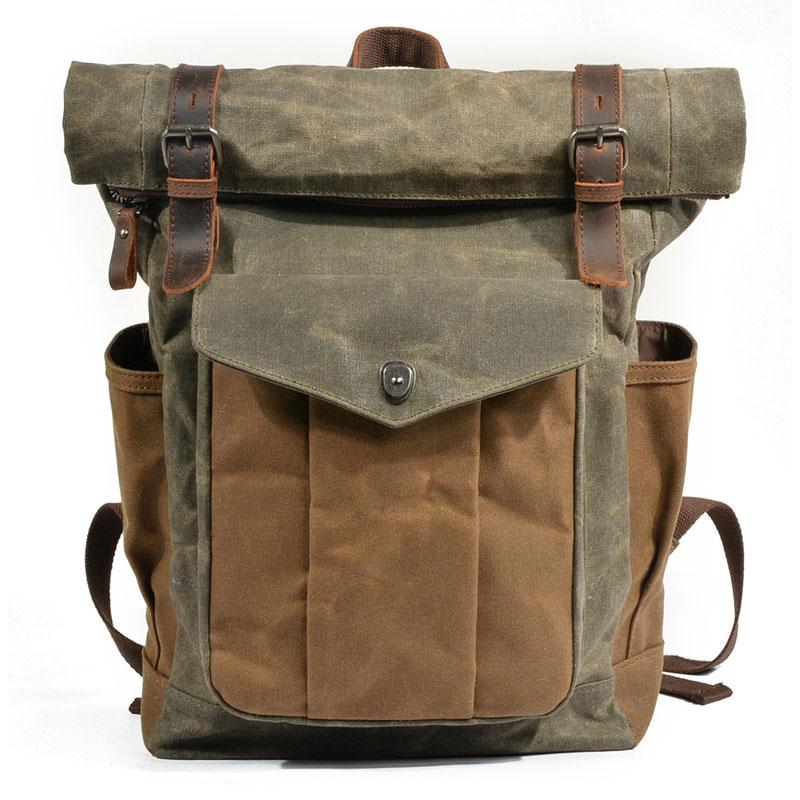 Waxed Canvas Mens Backpack Canvas Travel Backpacks Canvas School Backpack for Men