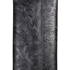 Handmade Leather Floral Mens Cool Travel Long Wallet Card Holder Card Trifold Clutch Wallets for Men - imessengerbags