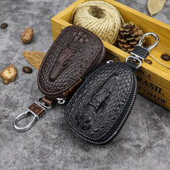 Black Leather Men's Key Wallet Zipper Car Key Case Car Holder For Men - imessengerbags