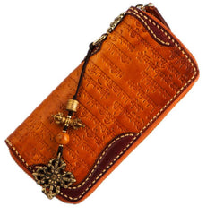 Handmade Leather Mens Tibetan Chain Biker Wallet Cool Leather Wallet Long Clutch Wallets for Men