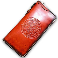 Handmade Leather Mens Tibetan Chain Biker Wallet Cool Leather Wallet Long Clutch Wallets for Men - imessengerbags