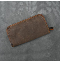 Brown Canvas Mens Long Wallet Zipper Green Clutch Phone Wallet For Men - imessengerbags