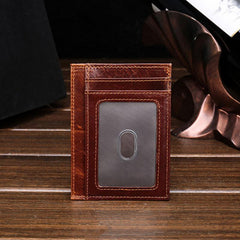 RFID Brown Leather Men's Slim Card Holder Black Front Pocket Wallet Small Card Wallet For Men - imessengerbags