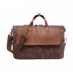 Mens Canvas Leather Briefcase Handbag Laptop Bag Business Bag for Men