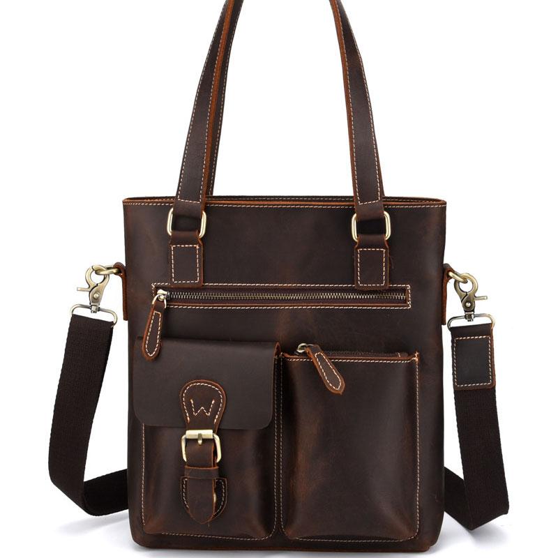 Cool Black Coffee Leather Tote Work Bag Handbag Briefcase Shoulder Bag For Men - imessengerbags