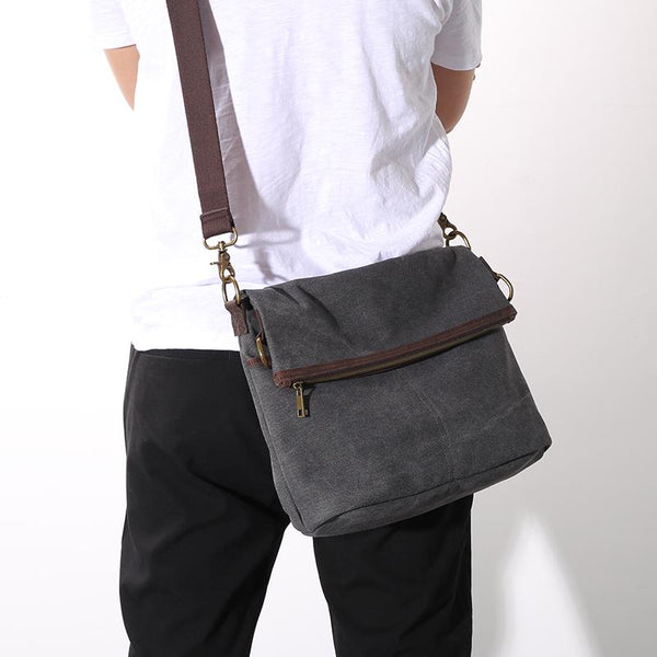 Canvas Mens 13‘’ Side Bag Courier Bag Gray Postman Bag Messenger Bag for Men