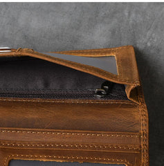 Vintage Brown Leather Mens Bifold Long Wallet Long Bifold Card Wallet For Men - imessengerbags