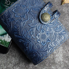 Handmade Leather Floral Mens Cool Short Wallet Card Holder Small Card Slim Wallets for Men