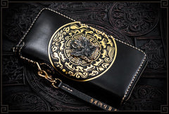 Handmade Leather Tibetan Mens Chain Biker Wallet Cool Leather Wallet Long Clutch Wallets for Men - imessengerbags