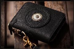 Handmade Leather Small Tooled Mens billfold Wallet Cool Chain Wallet Biker Wallet for Men - imessengerbags