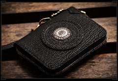 Handmade Leather Small Tooled Mens billfold Wallet Cool Chain Wallet Biker Wallet for Men - imessengerbags