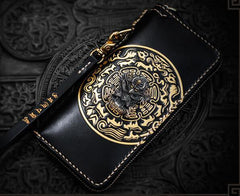 Handmade Leather Tibetan Mens Chain Biker Wallet Cool Leather Wallet Long Clutch Wallets for Men - imessengerbags