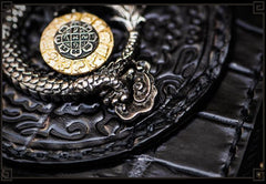 Handmade Leather Chinese Dragon Mens Chain Biker Wallet Cool Leather Wallet Long Clutch Wallets for Men - imessengerbags