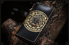 Handmade Leather Tibetan Mens Chain Biker Wallet Cool Leather Wallet Long Clutch Wallets for Men - imessengerbags