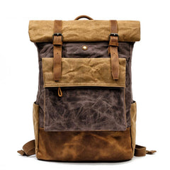 Cool Waxed Canvas Leather Mens Black 15'' Large Waterproof Travel Backpacks Computer Hiking Backpack for Men - imessengerbags