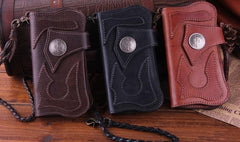 Handmade Genuine Leather Mens Cool Biker Chain Wallet Long Leather Wallet Clutch Wristlet Wallet for Men - imessengerbags