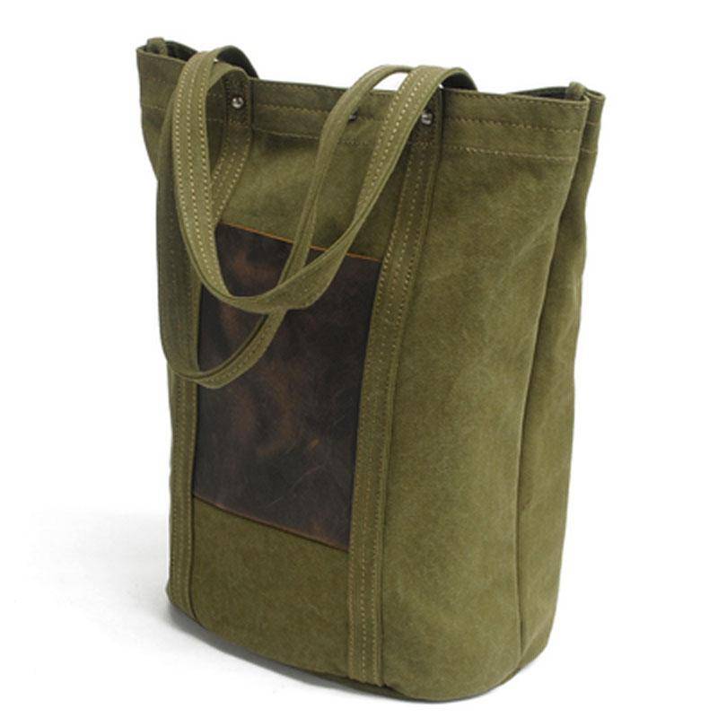 Mens Waxed Canvas Leather Tote Bag Canvas Shoulder Bag for Men - imessengerbags