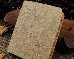 Handmade Leather Floral Mens Cool Slim Leather Wallet Men billfold Wallets Bifold for Men - imessengerbags