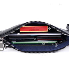 Handmade Leather Mens Clutch Cool Slim Wallet Zipper Clutch Wristlet Wallet for Men