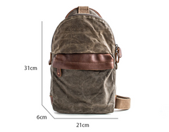 Canvas Leather Mens Cool Chest Bag Sling Bag Crossbody Bag Travel Bag Hiking Bag for men