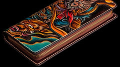 Handmade Leather Men Tooled Monkey King Cool Leather Wallet Long Phone Clutch Wallets for Men - imessengerbags