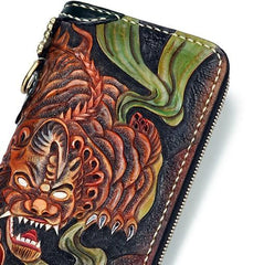 Handmade Leather Fortune Pixiu Mens Chain Biker Wallet Cool Leather Wallet With Chain Wallets for Men - imessengerbags