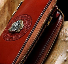 Handmade Leather Mens Chain Biker Wallet Cool Leather Wallet Long Phone Wallets for Men