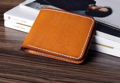 Handmade Leather Mens Cool Slim Leather Wallet Card Wallet Holders Men Small Wallets Bifold for Men - imessengerbags