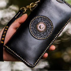 Handmade Leather Mens Tibetan Chain Biker Wallet Cool Leather Wallet Long Clutch Wallets for Men - imessengerbags