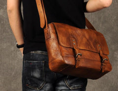 Genuine Leather Mens Cool Messenger Bag Briefcase Work Bag Business Bag for men