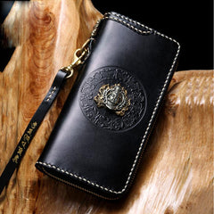Handmade Leather Mens Chain Biker Wallet Cool Leather Wallet Long Phone Wallets for Men - imessengerbags