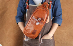 Genuine Leather Mens Cool Chest Bag Sling Bag Crossbody Bag Travel Bag Hiking Bag for men - imessengerbags