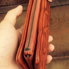 Genuine Leather Mens Cool Long Leather Wallet Zipper Clutch Wristlet Wallet for Men - imessengerbags