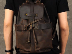 Genuine Leather Mens Cool Backpack Sling Bag Large Coffee Travel Bag Hiking Bag for men - imessengerbags