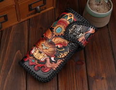 Handmade Leather Monster Mens Chain Biker Wallet Cool Leather Wallet Long Phone Wallets for Men