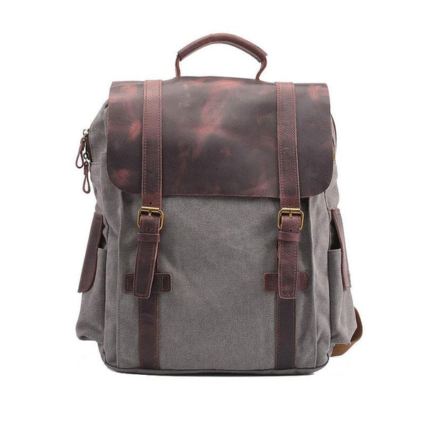 Mens Canvas Leather Backpack Canvas Hiking Backpack Canvas Travel Backpack for Men - imessengerbags