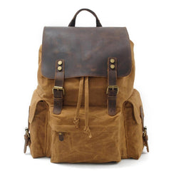 Cool Canvas Leather Mens 15'' Black Computer Backpack Green Hiking Backpack Travel Backpack for Men - imessengerbags