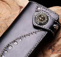 Handmade Leather Mens Chain Biker Wallet Cool Leather Wallet Long Phone Wallets for Men - imessengerbags