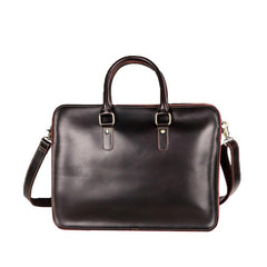 Vintage Dark Brown Leather Mens 14 inches Briefcase Black Work Briefcase Handbags For Men - imessengerbags