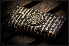 Handmade Leather Tibetan Mens Chain Biker Wallet Cool Leather Wallet Long Clutch Wallets for Men